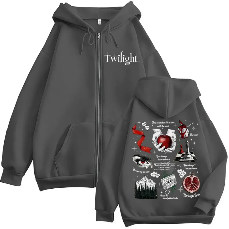 Twilight Vampire Wolf Romance Zipper Felpe con cappuccio Edward Cullen Uomo Donna Abbigliamento Moda Casual Hip Hop Zip Up Felpe con cappuccio