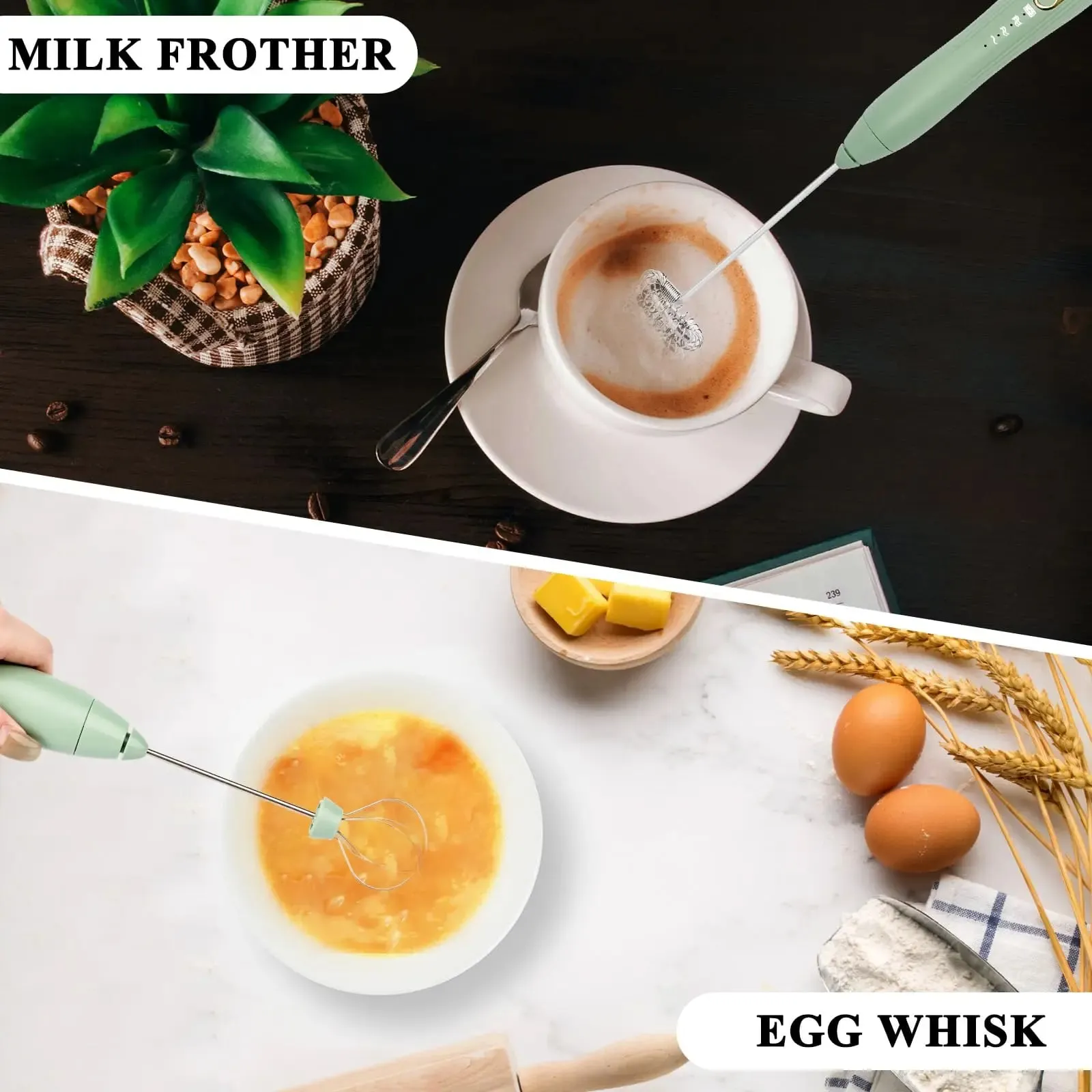 Milk Frother Handheld for Coffee Electric Whisk 3 Speed Adjustable Drink Mixer with Stand Bracket Rechargeable Egg Beater