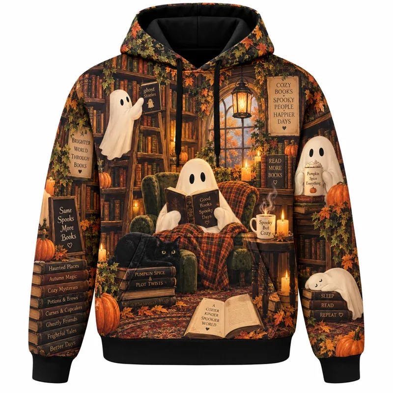 Halloween Hoodie Gothic Fantasy Graphic Sweatshirt Spooky Night Pumpkin Ghost Haunted Castle Magic Forest Vintage Streetwear
