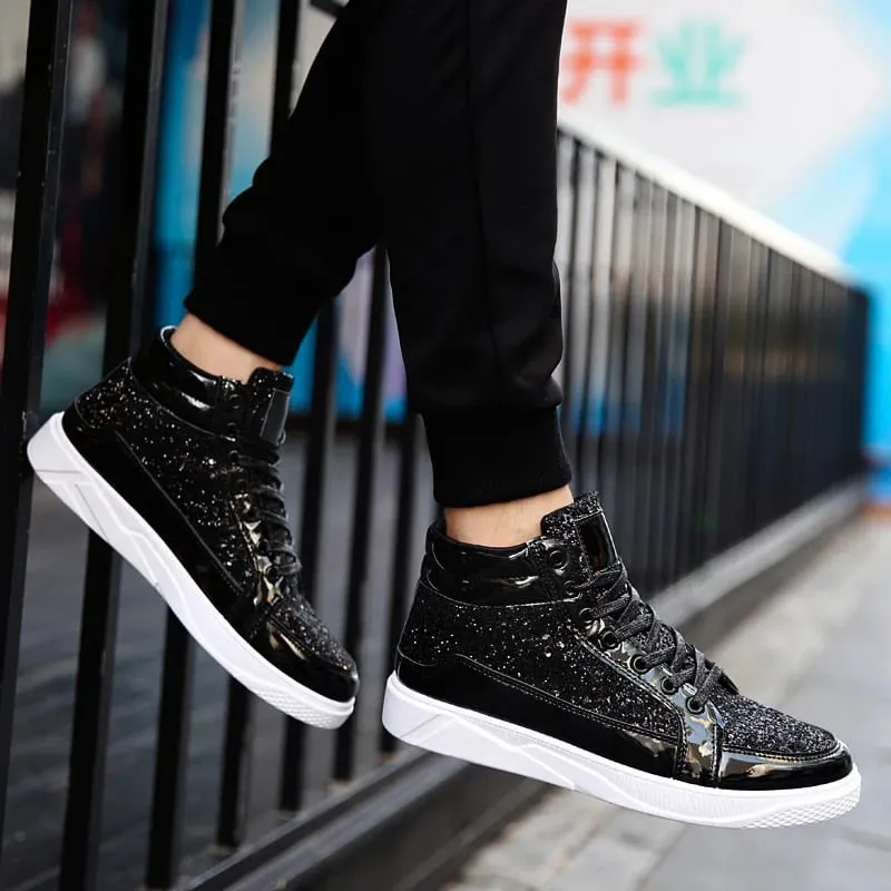 Man's Casual Shoes High-tops Silver Glitter Bling Platform Sneakers Men Non Slip Skateboard Shoes Zapatillas Hombre — image 7