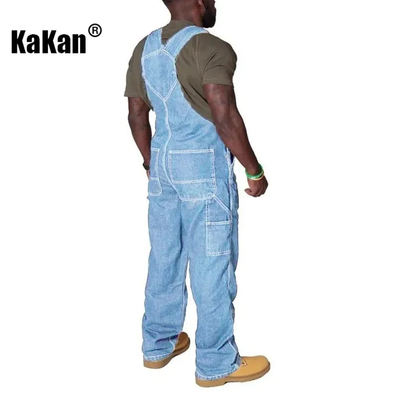 Kakan - New European and American Men's Shoulder Strap Jeans Men's Clothing Blue Multi Pocket Torn Jumpsuit Long Jeans K34-722 — image 6