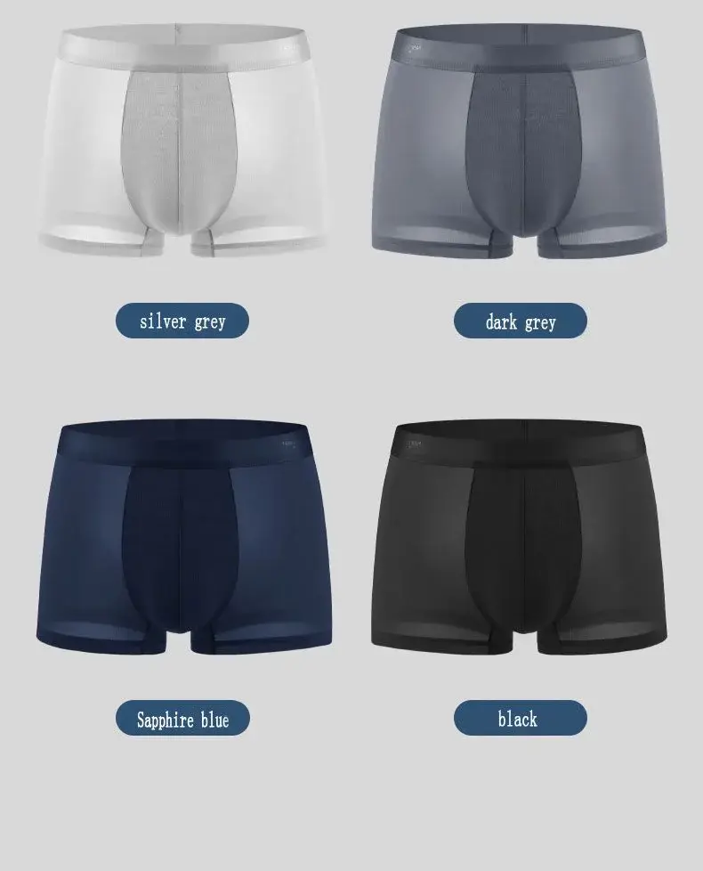 4Pcs Men's Underwear Ice Silk Mesh Boxer Shorts Sexy Panties Man Underpants Thin Male U Convex Lingerie Wholesale Lots L-6XL — image 14