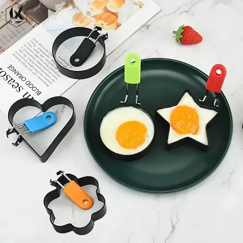 Foldable Fried Egg Tool Stainless Steel Egg Mold with Anti-Scald Silicone Handle Durable Non-stick Omelet Kitchen Accessories