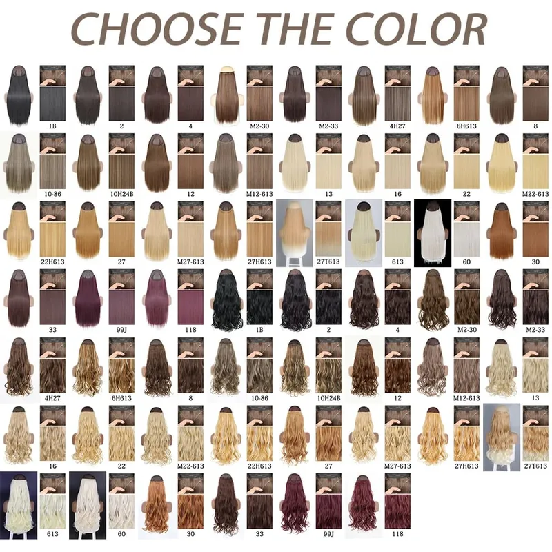 Synthetic No Clip Adjustable Fish Line Hair Extensions Natural Blonde Brown Long Wavy Heat Resiatant Hairpiece For Women