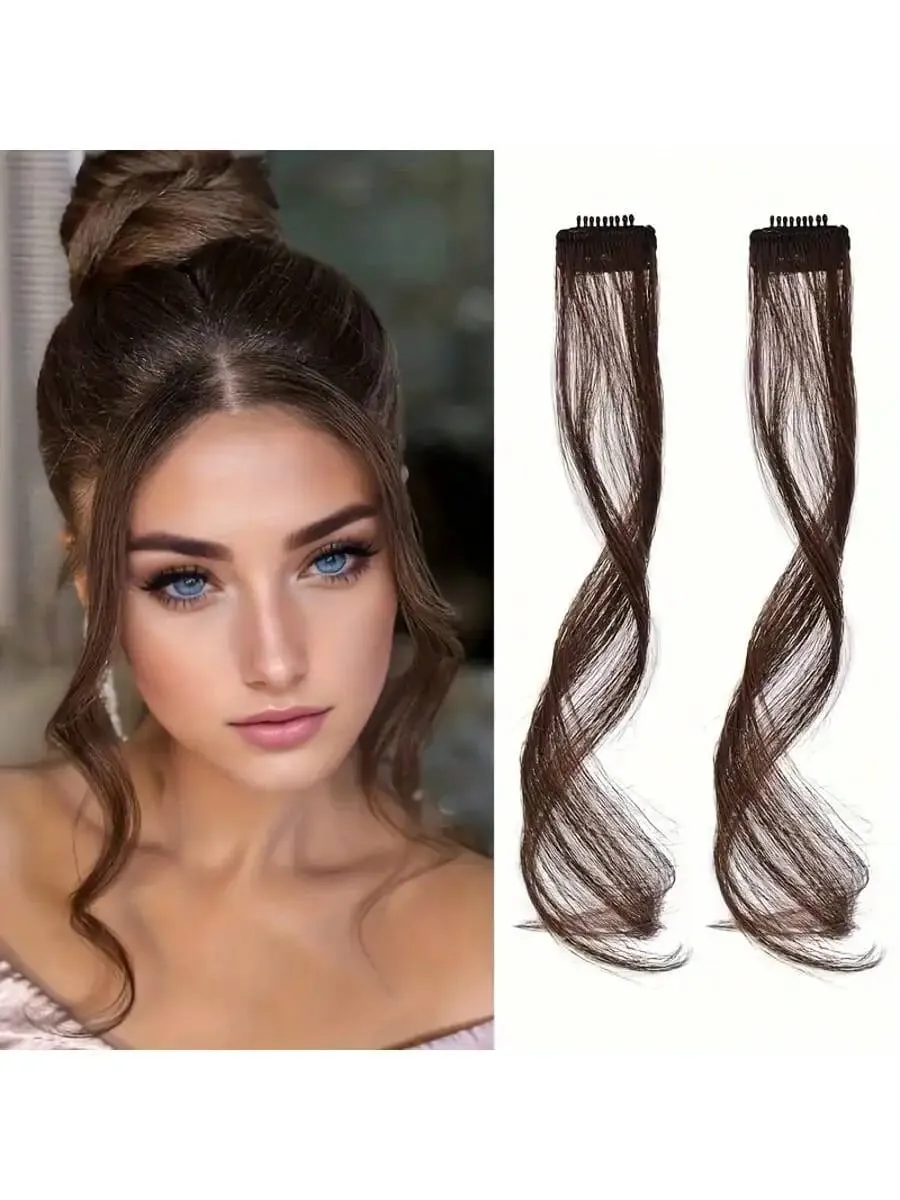 Long Side Air Bangs 2 PCS Synthetic Set Wavy Curly Clip in Curtain Bangs Front Side Bangs Face-Framing Highlights for Women — image 7