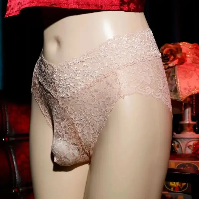 Sissy-ropa interior con bolsa para hombre, bragas de encaje fino, calzoncillos de malla hueca, ropa interior de feminización para travestismo, lencería para gays — image 4