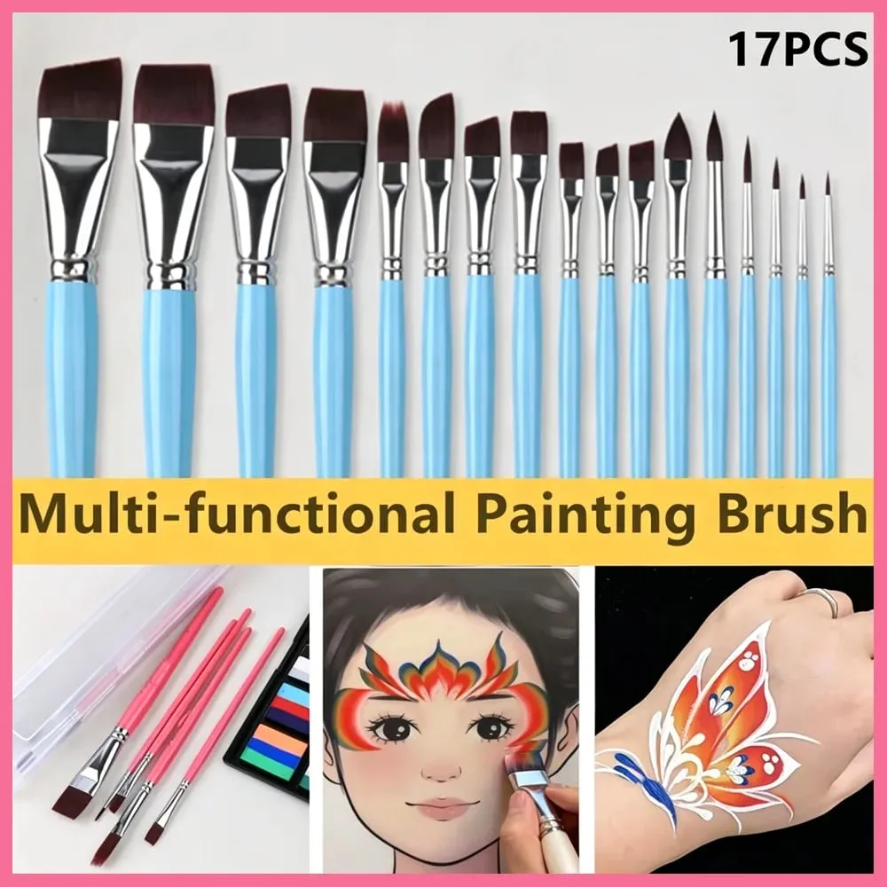 17 Pcs Multi-functional Face Body Paint Brushes Art Watercolor Painting Makeup Tool Make Up Brush Kit with Portable Storage Box — image 1