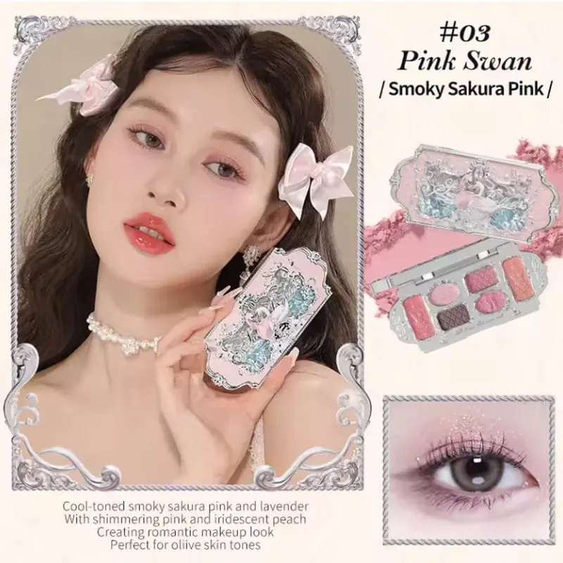 Flower Knows Moonlight Mermaid Series Glitter Eyeshadow Palette High Pigment Shell Jewelry Blush Makeup Brush Set Matte Finish