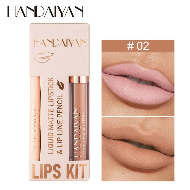 Women's 2-in-1 Lipstick Set with Lip Liner Waterproof Long-lasting Korean Makeup Matte Finish Cosmetics Kit Free Shipping