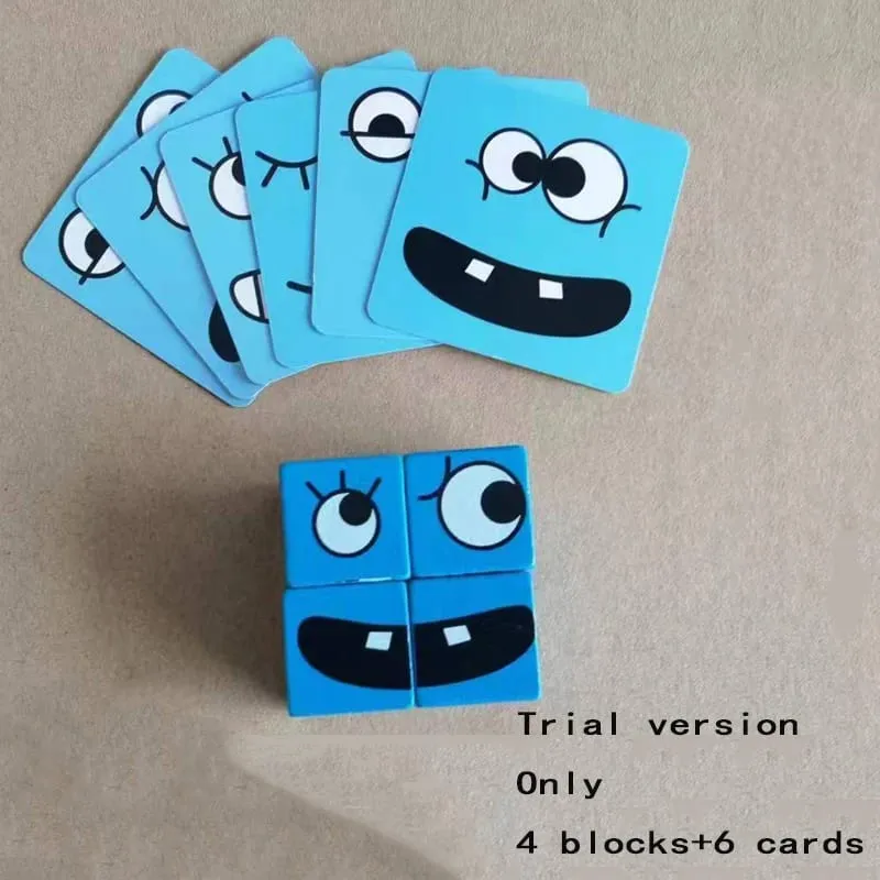 Large Learning Educational Toy Set Cards Emoticon Puzzle Face Change Cubes Wooden Toys Building Blocks Game For Children Kids
