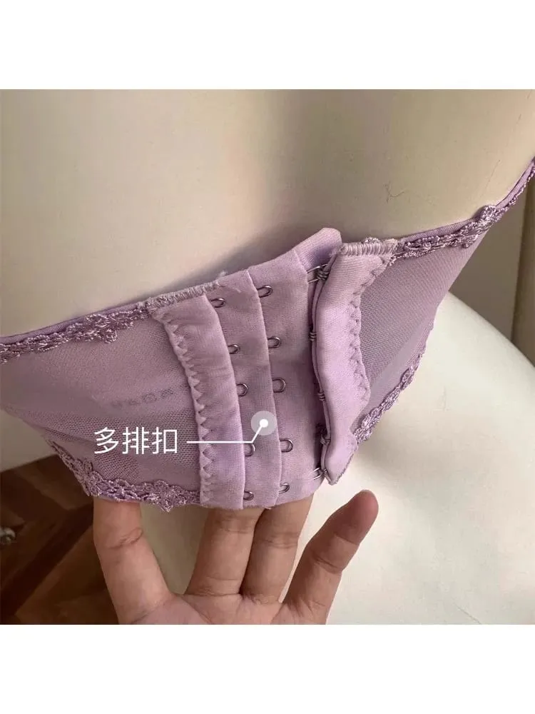Minimizer Bra Large Cups DD+ | Sweetheart Bow Diamond Pattern Halter Top Slimming Thin Underwear Set Womens Lingerie Set