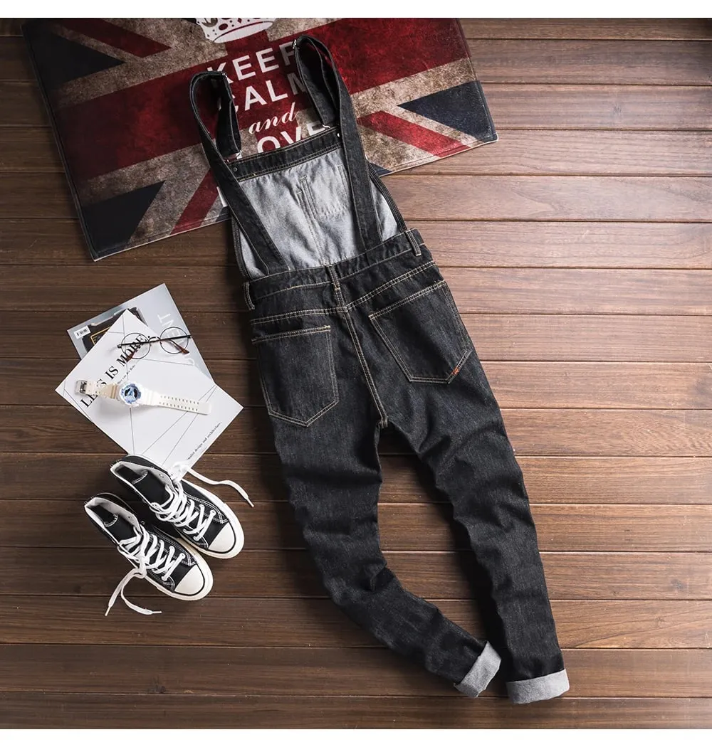 Men's Denim Bib Overalls Casual Working Clothing Black Cotton Jeans Pockets Cargo Coveralls Dungarees — image 9