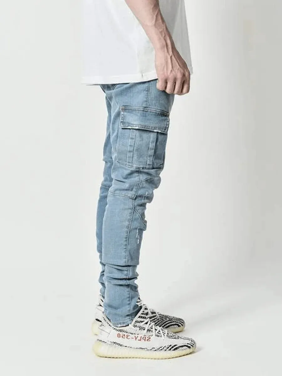 2026Jeans Men Pants Wash Solid Color Multi Pockets Denim Mid Waist Cargo Jeans Plus Size Fahsion Casual Trousers Male Daily Wear — image 4