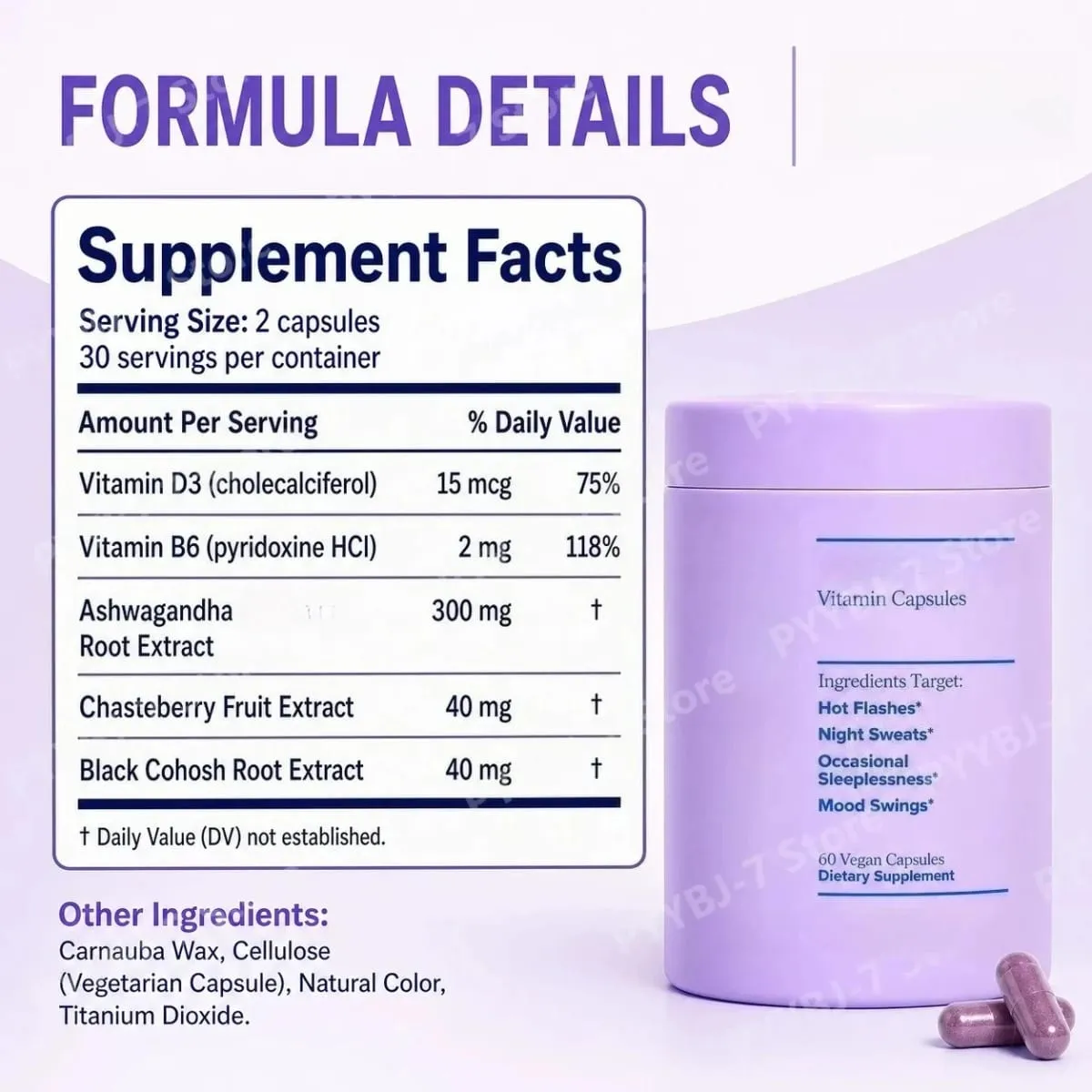 Vitamin Kompleks Wanita untuk Menopaus dengan Vitamin D3 B6 Membantu Melegakan Peluh Malam Perubahan Mood Suplemen Makanan Kesihatan 60 Keping — image 5