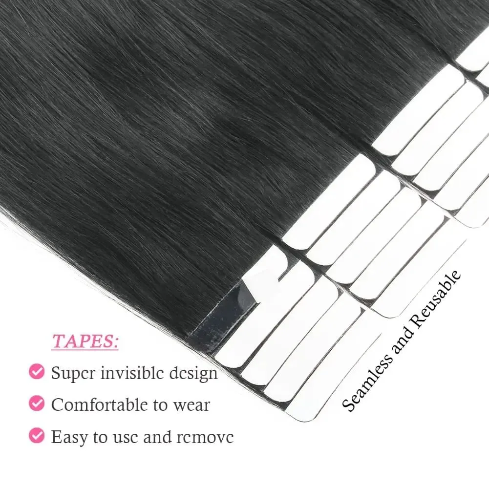 26 Inches Tape In Hair Extensions 100% Human Hair Adhesive Replaceable Seamless Skin Weft Tape 20/40pcs Straight Hair For Women — image 4