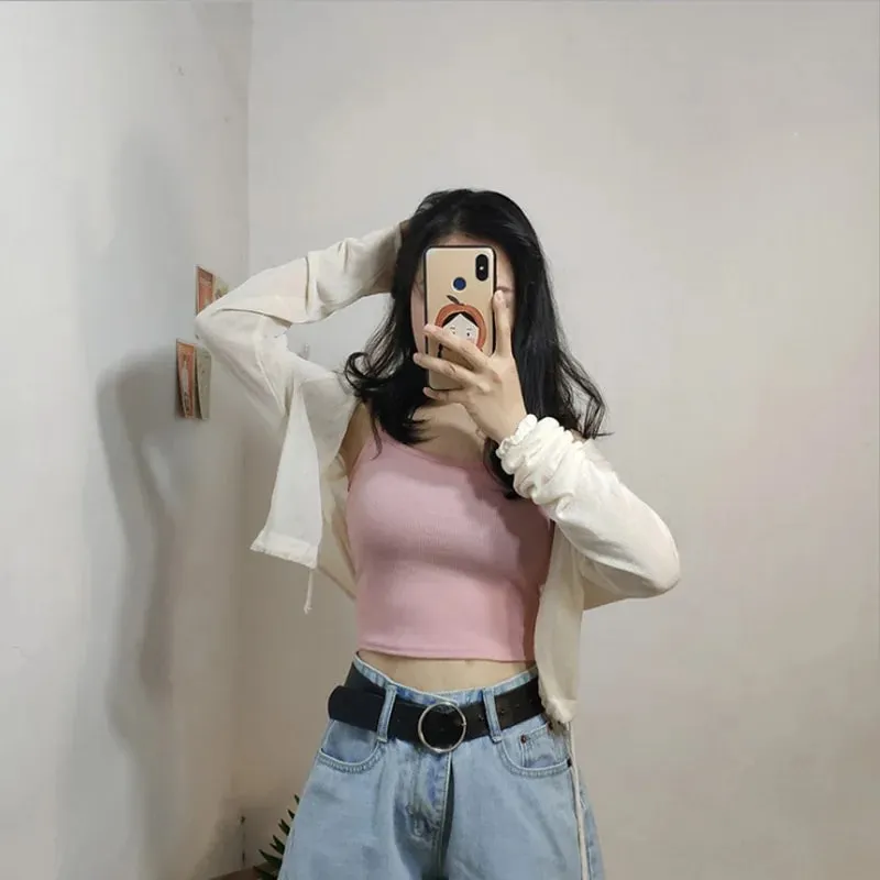 Summer New Solid Color Small Camisole for Girls and Students with A Slimming Look and A Versatile Thread Vest. Short Base Shirt — image 4