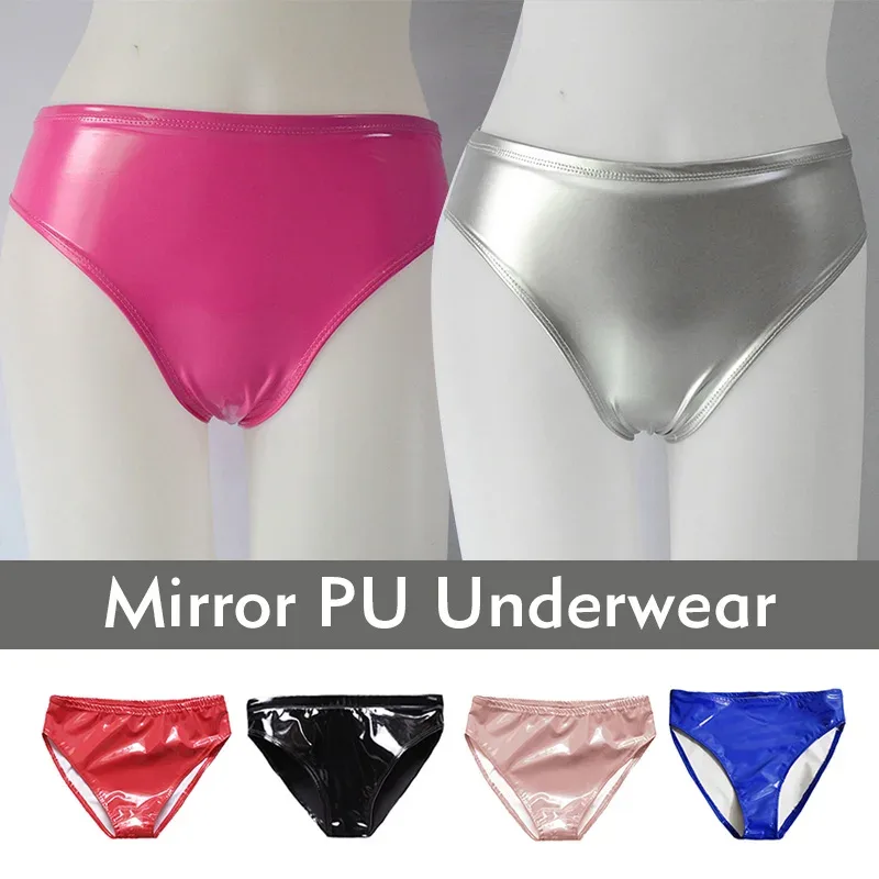 Men Sexy Latex Glossy Briefs Underwear Pvc Leather Underpants Women Patent Leather Erotic Lingerie Thongs Sissy Panties — image 9