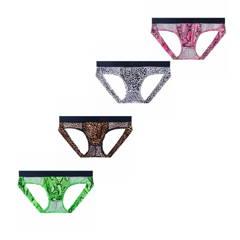 Cuecas masculinas sexy com estampa de leopardo, roupa íntima para homens, slip hombre, calzoncillos hombre, kinckers, cuecas gays