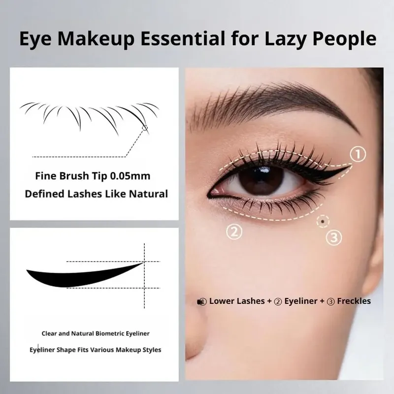 3-in-1 Eyeliner Lower Lash Stamp Kit With Fine Tip Beauty Mark portable Waterproof Smudge-proof Dual-color Ink In Eye Makeup