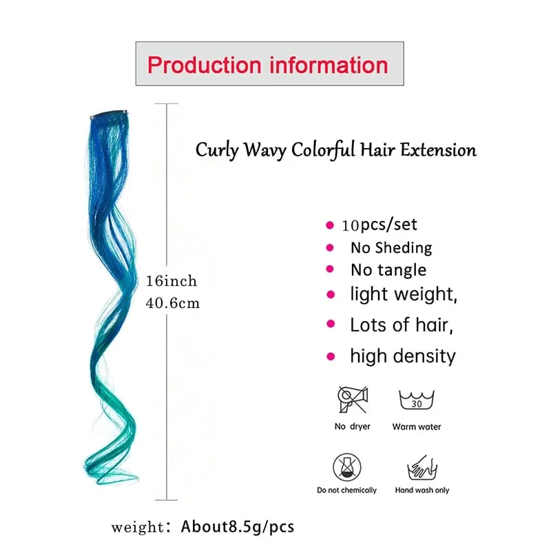 Clip coloré dans les Extensions de cheveux 10PS Extension colorée ondulée bouclée pour filles femmes points forts de fête pince synthétique dans le postiche