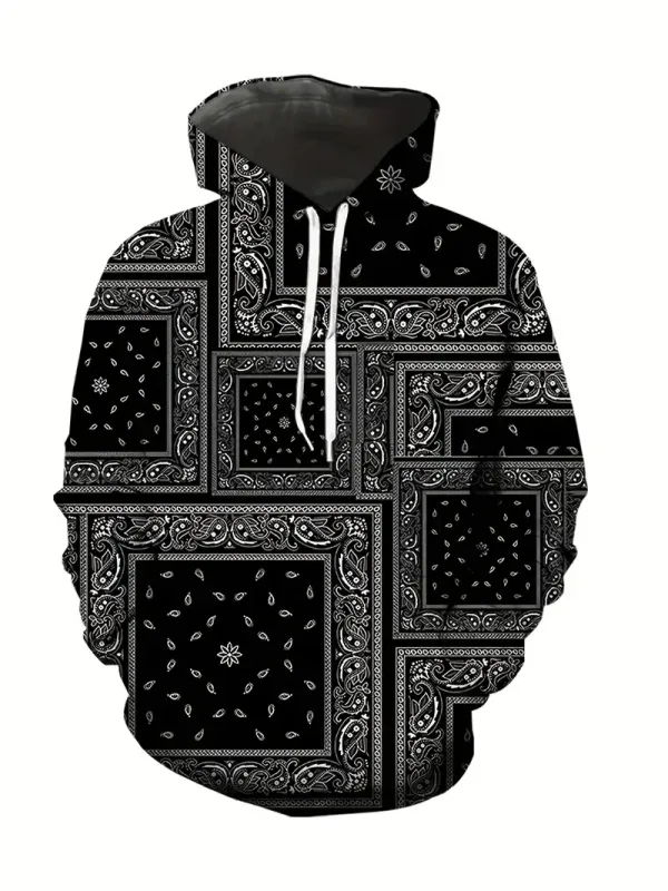 Creative Cashew Pattern Printed Hoodie Cool Men's Hoodie Men's Casual Flat Design Hoodie Paired With Kangaroo Pocket Streetwear — image 7