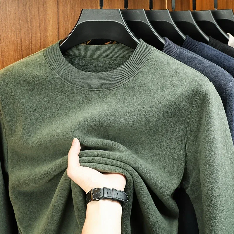 Herfst en winter fluwelen herenhoodie met lange mouwen, ronde hals, effen kleur, mode, casual, veelzijdige top