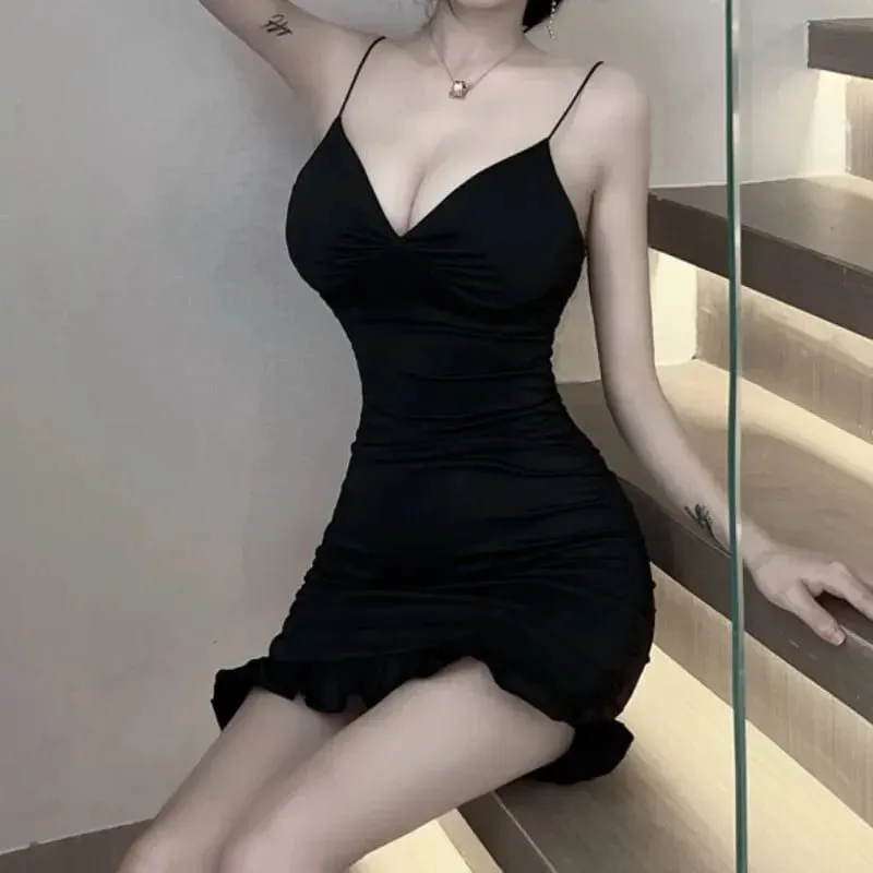 Irregular Ruffle Straps Mini Dress Elegant Fashion Outfits Night Club Party Summer Bodycon Dresses Vestidos