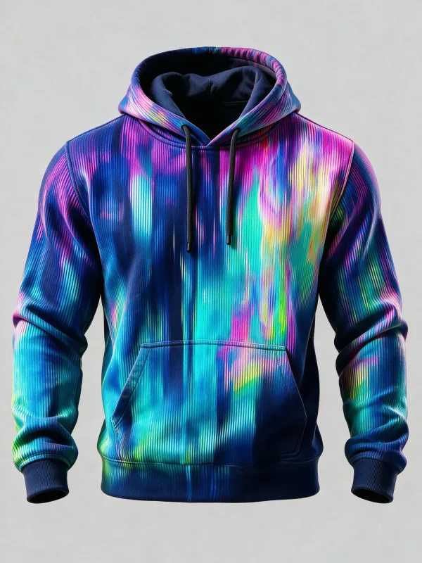 Unisex 3D Printed Hoodie Colorful Aurora Vertical Line Pullover Long Sleeve Kangaroo Pocket Casual Street Sweatshirt — image 5