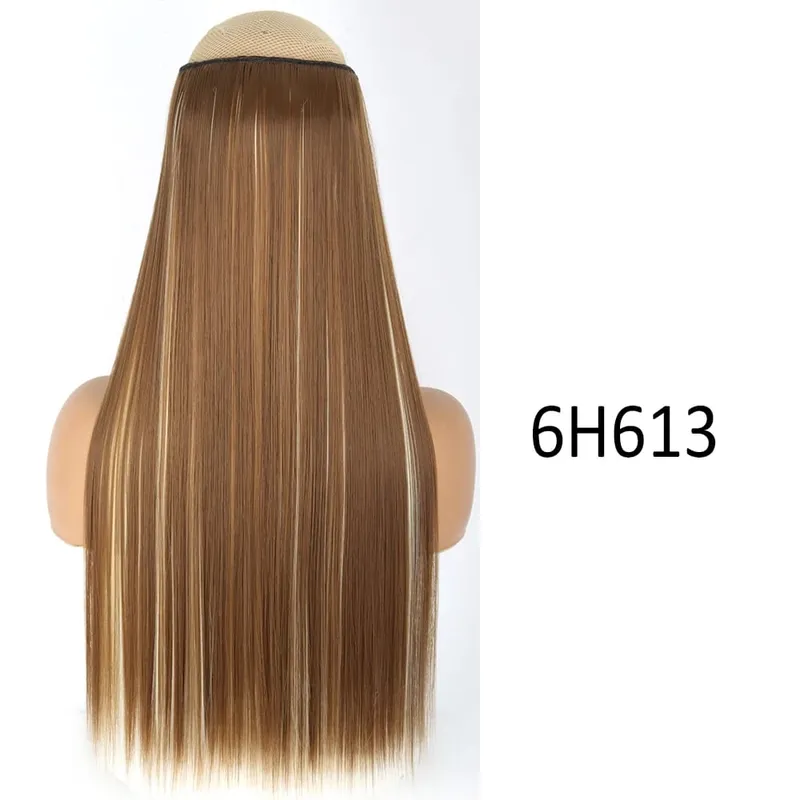 Synthetische 5 Clips in Haarverlängerungen, natürliche lange gewellte Frisuren, gefälschtes Haarteil, braun, schwarz, einteilig für Frauen