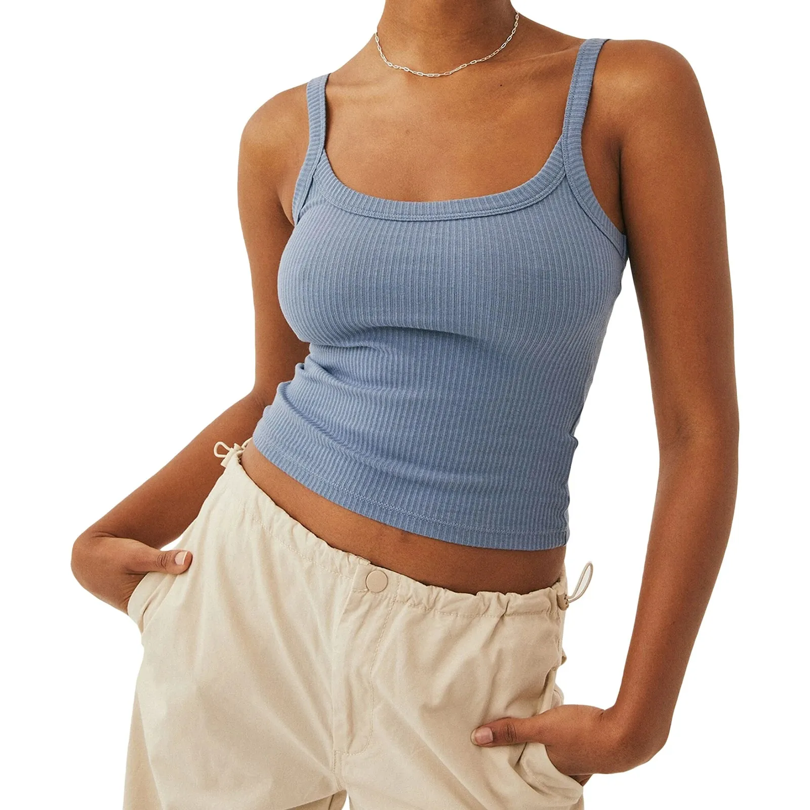 Dames tanktops in effen kleur, basisvest, geribbeld, mouwloos, U-hals, slim fit bijgesneden tops — image 8