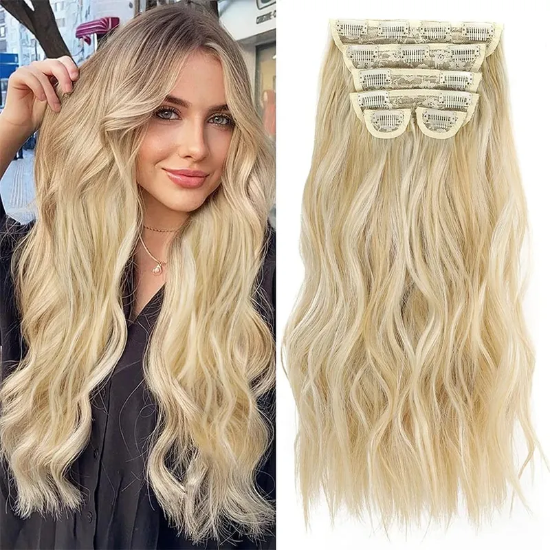 Extensions Long Synthetic Clip In Hair Wavy Clip In Hair Extensions 6Pcs/Set Piece Synthetic Ombre Blonde Brown Thick Hairpieces — image 13