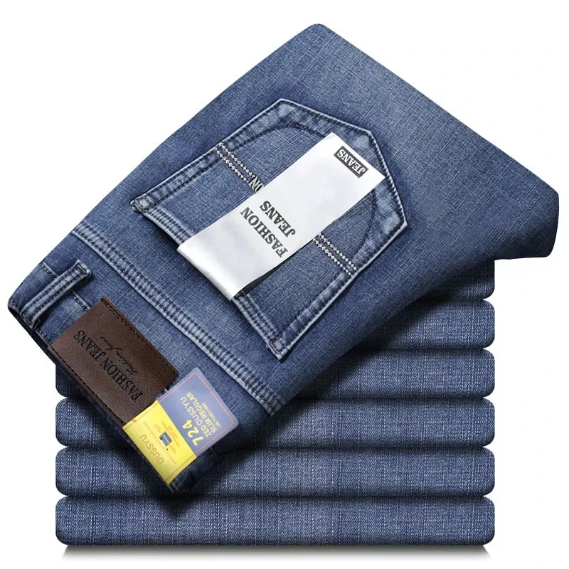 Good Quality Autumn Winter Men's Jeans Classic Retro Blue Denim Pants Work Straight Stretch Cotton Trousers Streetwear Plus Size