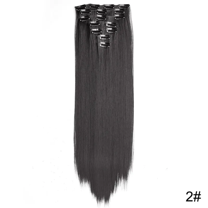 Long Straight 16 Clip In Synthetic Hair Extensions 7Pcs/Set Natural Blonde Heat Resistant Hairpieces For Women — image 8