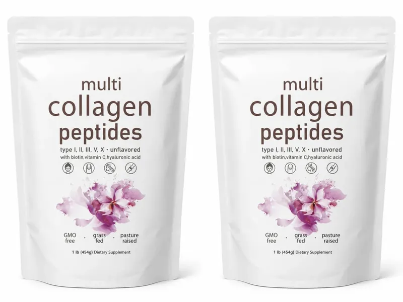 Multi Collagen Peptides Powder 454 g Unflavored Collagen Blend med Vitamin C Biotin Hyaluronsyre Hud Hår Negle Støtte — image 8