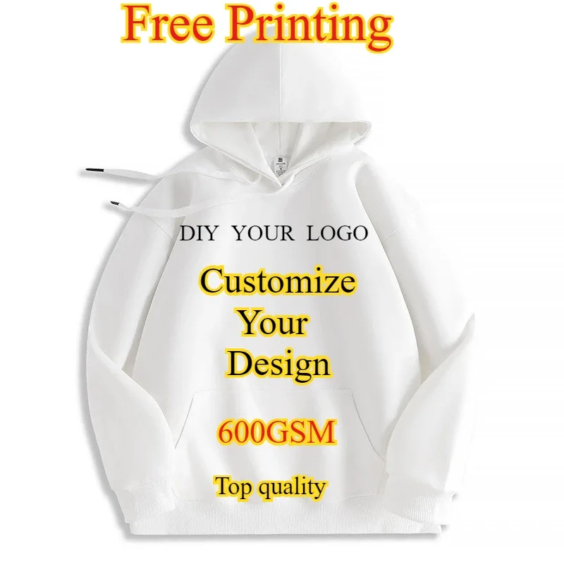 Customized Your Brand Logo DIY Design 600GSM Mens Hoodies High-quality Women Sweatshirt Solid Color Cotton Loose Streetwear — image 29