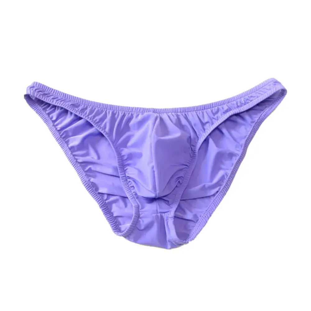 Solid Color Nylon Briefs Men Big Bulge Sexy Underwear Translucent Ice Silk Low Waist Bikini Panties U Convex Male Panties