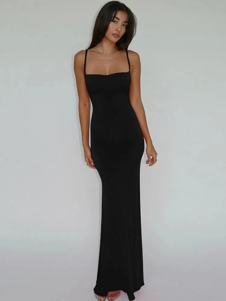 Hugcitar Summer Solid Sleeveless Backless Elegant Sexy Bodycon Y2K Maxi Prom Dress Women Clothes Birthday Party Casual Y2K — image 4