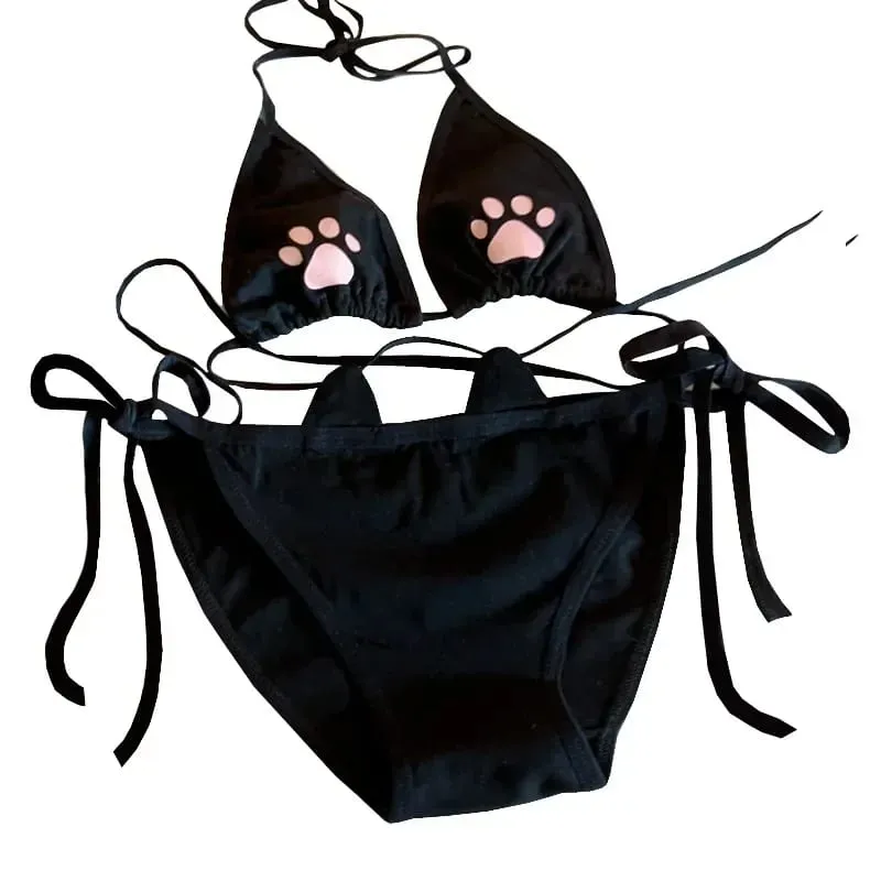 סט תחתוני נשים בסגנון יפן כותנה לנשימה Kawaii Cat Claw חזייה חמודה סט קוספליי Cartoon חזייה סט הלבשה תחתונה — image 1