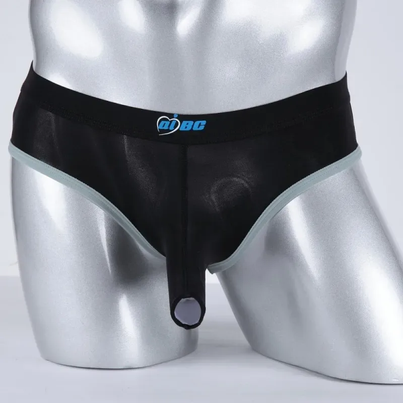 Men's Erotic Briefs Elephant Nose Open Sheath Bikini Gay Sexy Thin Ice Silk Penis Bulge Separate Elastic Quick Dry Sports Tangas — image 35