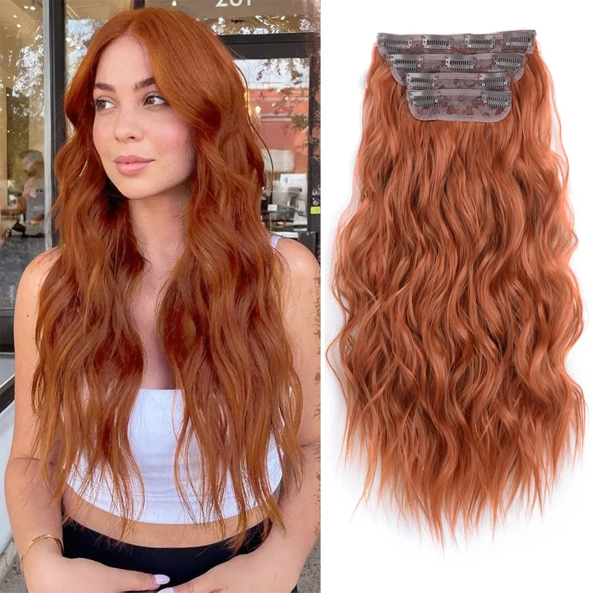 linwan Clip In Hair Extensions 4 PCS Full Head 20 Inch Long Curly Wavy Synthetic Hair Pieces Natural Wavy For Women Girls Hair — image 12