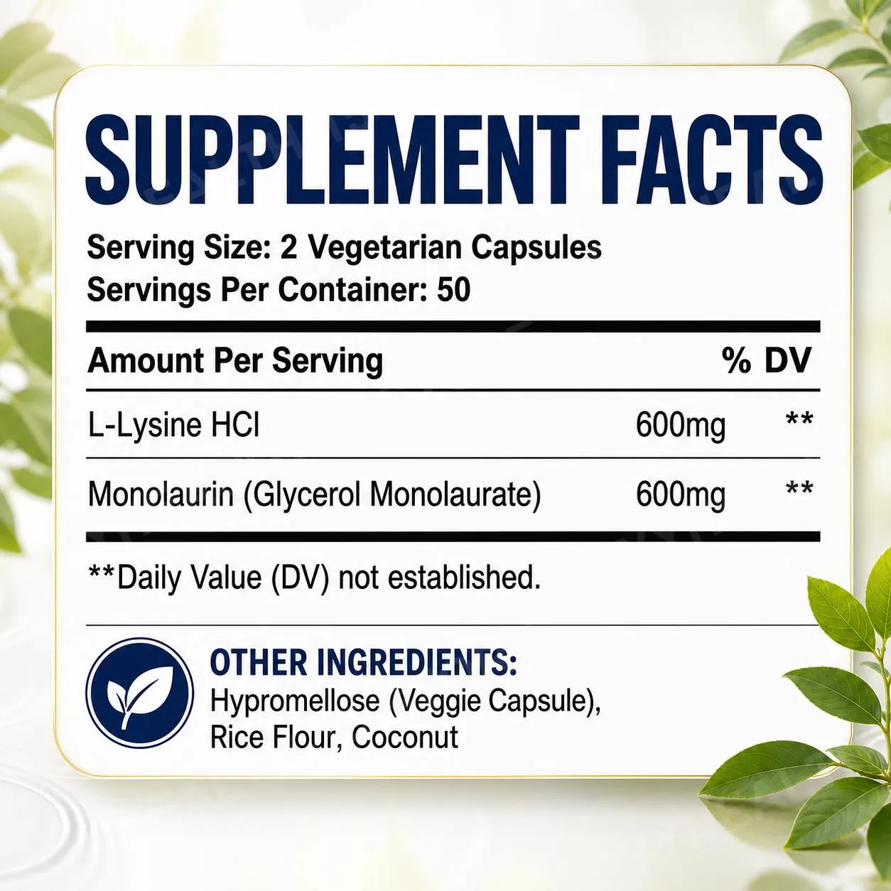 Kapseln mit L-Lysin-HCl und Monolaurin im Verhältnis 1:1, Immune Wellness, tägliche Verteidigung und Gleichgewichtsunterstützung, je 600 mg, 100 Stück — image 2