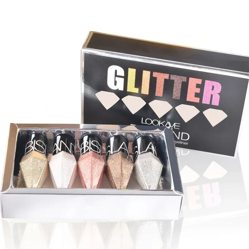 5pc/set Professional Shiny Eye Liners Cosmetics for Women Pigment Silver Rose Gold Color Liquid Glitter Eyeliner Beauty Makeup — image 4