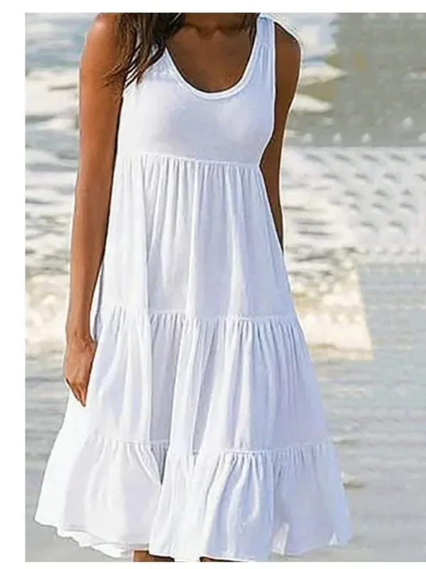 Oversized O Neck Sleeveless Ruffles Loose Beach Dress Women Boho Solid Color Plus Size Elegant Sundress Club Party Vestidos — image 3