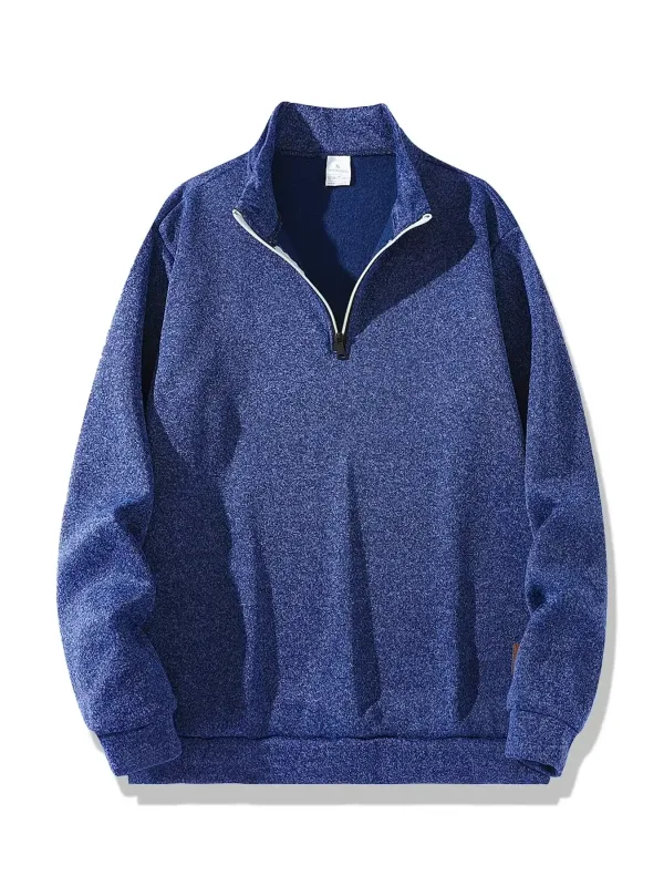 2Pcs Set Men 1/4 Zip Mock Neck Sweatshirt, Fleece Lined Pullover with Ribbed Cuffs Warm Casual Top for Fall Winter Daily Wear