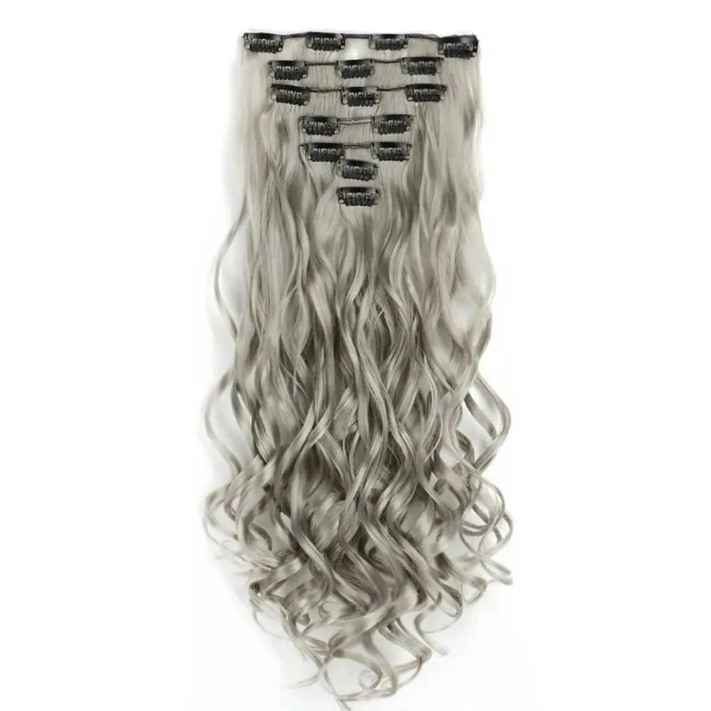 Soowee Synthetic Hair Curly Brown Blonde Clip In Grey Hair Extensions Hairpiece Fake Hair Piece for Women — image 15