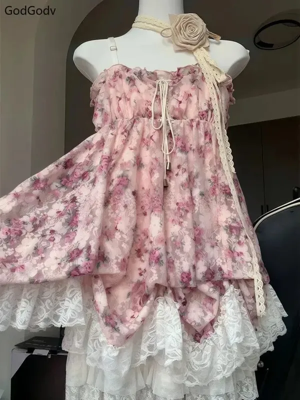 New Vintage Summer Women Sets Elegant Ruffle Lace Chiffon Design Mini Skirt Suit Fairy Female Sweet Korean Fashion Outfits 2025 — image 16