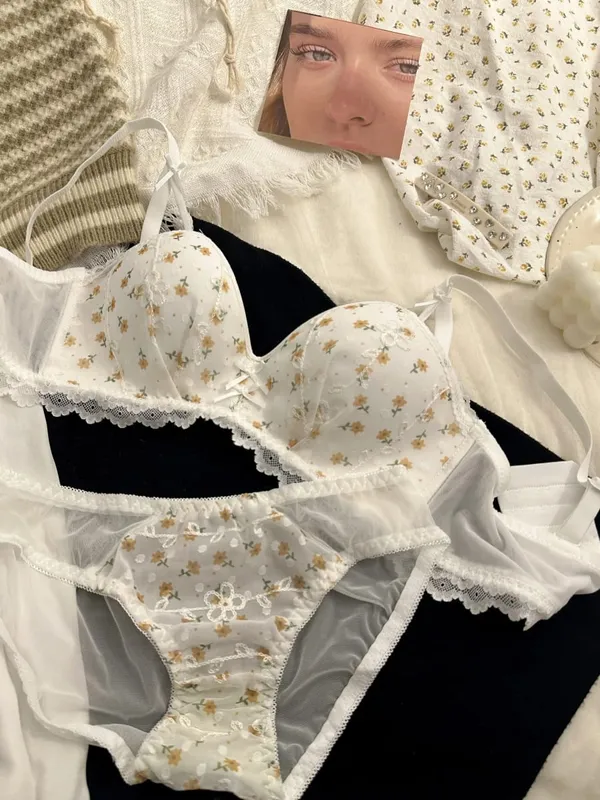 Sexy Floral Bralette For Small Chest Wireless Push Up Bra Anti Sagging Adjustable Comfort Lingerie Teens Girls Underwear — image 10