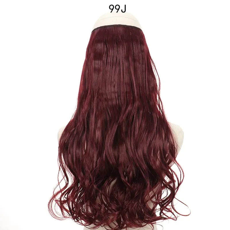 Long No Clips Invisible Wire Hair Extensions 16 22 32" Synthetic Wavy Black Brown One Piece Hairpiece Hair Extension