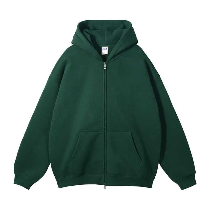 New Men Double Headed Zipper Fleece Hoodies Unisex Loose Basic Solid Warm Hooded Sweatshirts Coats For Winter HY0633