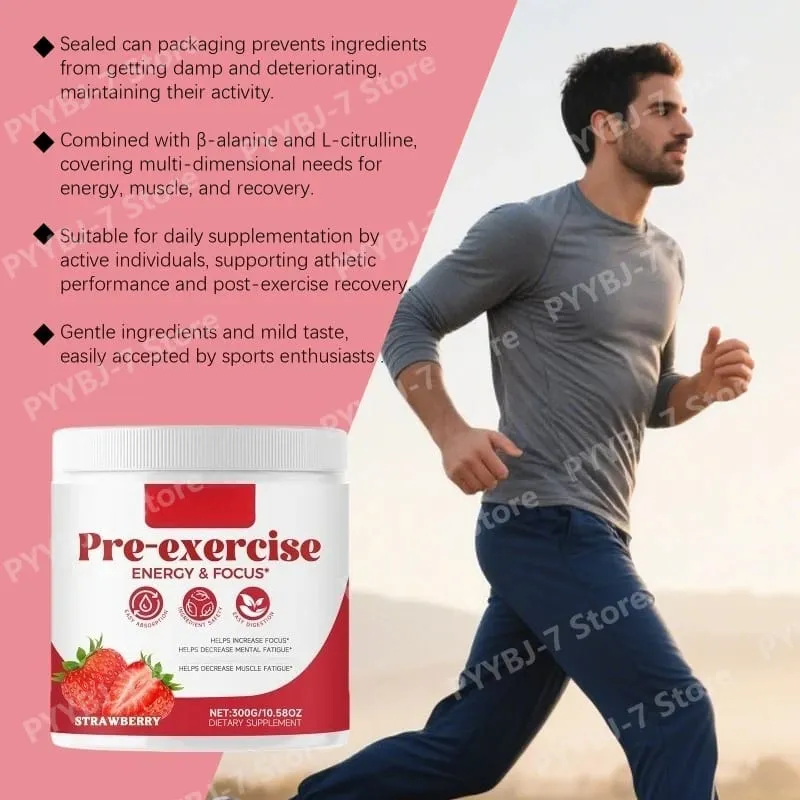 Pre-Workout-Pulver, Energie- und Fokusunterstützung, Unterstützung der Muskelregeneration, Erdbeergeschmack, tägliche Gesundheitspflege, 300 g — image 5